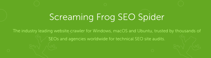 En grön bild med rubrik "Screming Frog SEO Spider" och med en text under